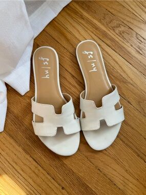 French Sole White Slide Sandals